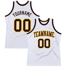 Load image into Gallery viewer, Custom White Brown-Gold Authentic Throwback Basketball Jersey