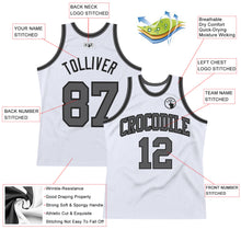 Load image into Gallery viewer, Custom White Steel Gray-Black Authentic Throwback Basketball Jersey