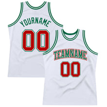 Load image into Gallery viewer, Custom White Red-Kelly Green Authentic Throwback Basketball Jersey