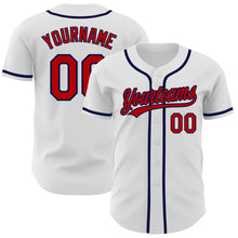 Load image into Gallery viewer, Custom White Red-Navy Authentic Baseball Jersey