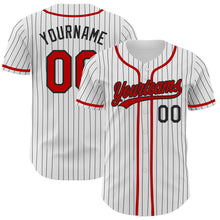 Load image into Gallery viewer, Custom White Black Pinstripe Red Authentic Baseball Jersey