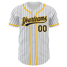 Load image into Gallery viewer, Custom White Navy Pinstripe Navy-Gold Authentic Baseball Jersey