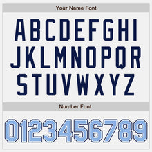 Load image into Gallery viewer, Custom White Light Blue Pinstripe Light Blue-Navy Authentic Baseball Jersey