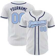 Load image into Gallery viewer, Custom White Light Blue Pinstripe Light Blue-Navy Authentic Baseball Jersey