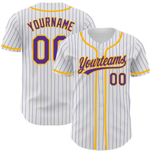 Load image into Gallery viewer, Custom White Purple Pinstripe Purple-Gold Authentic Baseball Jersey
