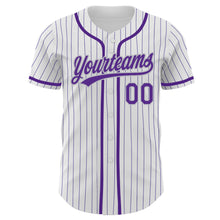 Load image into Gallery viewer, Custom White Purple Pinstripe Purple-Gray Authentic Baseball Jersey