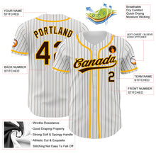 Load image into Gallery viewer, Custom White Brown Pinstripe Brown-Gold Authentic Baseball Jersey