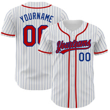 Load image into Gallery viewer, Custom White Royal Pinstripe Red Authentic Baseball Jersey