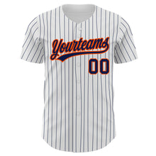Load image into Gallery viewer, Custom White Navy Pinstripe Navy-Orange Authentic Baseball Jersey