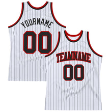 Load image into Gallery viewer, Custom White Black Pinstripe Black-Red Authentic Basketball Jersey