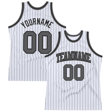 Load image into Gallery viewer, Custom White Black Pinstripe Steel Gray Authentic Basketball Jersey