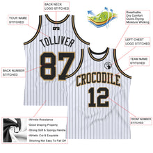 Load image into Gallery viewer, Custom White Black Pinstripe Black-Old Gold Authentic Basketball Jersey