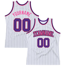 Load image into Gallery viewer, Custom White Black Pinstripe Purple-Pink Authentic Basketball Jersey