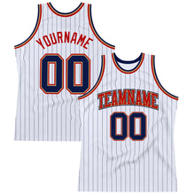 Load image into Gallery viewer, Custom White Navy Pinstripe Navy Old Gold-Red Authentic Basketball Jersey