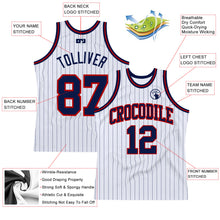 Load image into Gallery viewer, Custom White Navy Pinstripe Navy-Red Authentic Basketball Jersey