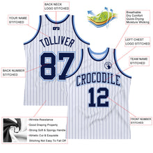 Load image into Gallery viewer, Custom White Navy Pinstripe Navy-Light Blue Authentic Basketball Jersey