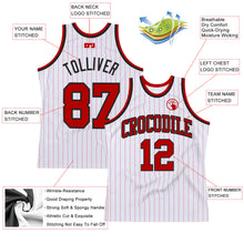 Load image into Gallery viewer, Custom White Red Pinstripe Red-Black Authentic Basketball Jersey