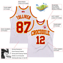 Load image into Gallery viewer, Custom White Red Pinstripe Red-Gold Authentic Basketball Jersey