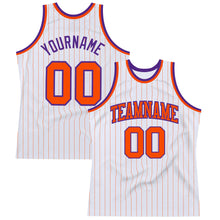 Load image into Gallery viewer, Custom White Orange Pinstripe Orange-Purple Authentic Basketball Jersey