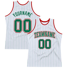 Load image into Gallery viewer, Custom White Kelly Green Pinstripe Kelly Green-Red Authentic Basketball Jersey