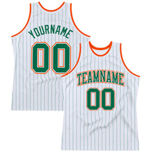 Load image into Gallery viewer, Custom White Kelly Green Pinstripe Kelly Green-Orange Authentic Basketball Jersey