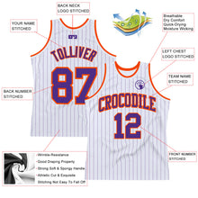 Load image into Gallery viewer, Custom White Purple Pinstripe Purple-Orange Authentic Basketball Jersey