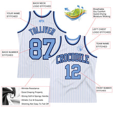 Load image into Gallery viewer, Custom White Light Blue Pinstripe Light Blue-Navy Authentic Basketball Jersey