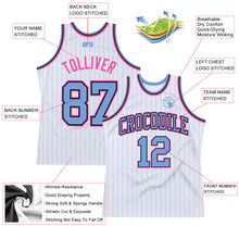 Load image into Gallery viewer, Custom White Light Blue Pinstripe Light Blue Black-Pink Authentic Basketball Jersey