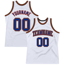 Load image into Gallery viewer, Custom White Royal Orange-Black Authentic Throwback Basketball Jersey