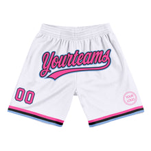 Load image into Gallery viewer, Custom White Pink Black-Light Blue Authentic Throwback Basketball Shorts