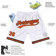 Load image into Gallery viewer, Custom White Orange-Black Authentic Throwback Basketball Shorts
