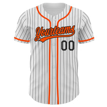 Load image into Gallery viewer, Custom White Black Pinstripe Orange Authentic Baseball Jersey