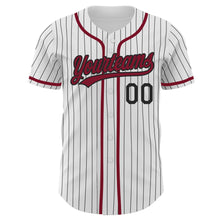 Load image into Gallery viewer, Custom White Black Pinstripe Crimson Authentic Baseball Jersey