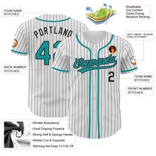 Load image into Gallery viewer, Custom White Black Pinstripe Teal Authentic Baseball Jersey