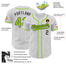 Load image into Gallery viewer, Custom White Black Pinstripe Neon Green Authentic Baseball Jersey