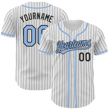 Load image into Gallery viewer, Custom White Black Pinstripe Light Blue Authentic Baseball Jersey