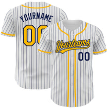 Load image into Gallery viewer, Custom White Navy Pinstripe Gold Authentic Baseball Jersey