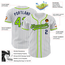 Load image into Gallery viewer, Custom White Navy Pinstripe Neon Green Authentic Baseball Jersey