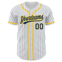 Load image into Gallery viewer, Custom White Royal Pinstripe Royal-Yellow Authentic Baseball Jersey