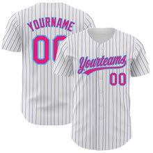 Load image into Gallery viewer, Custom White Purple Pinstripe Hot Pink-Sky Blue Authentic Baseball Jersey