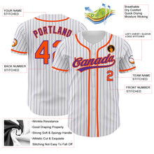 Load image into Gallery viewer, Custom White Purple Pinstripe Orange Authentic Baseball Jersey