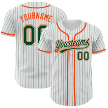 Load image into Gallery viewer, Custom White Green Pinstripe Green-Orange Authentic Baseball Jersey