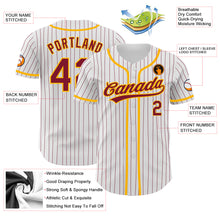 Load image into Gallery viewer, Custom White Crimson Pinstripe Crimson-Gold Authentic Baseball Jersey