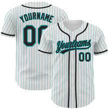 Load image into Gallery viewer, Custom White Teal Pinstripe Black Authentic Baseball Jersey