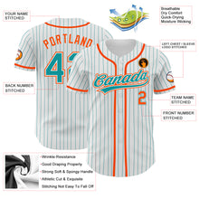Load image into Gallery viewer, Custom White Teal Pinstripe Teal-Orange Authentic Baseball Jersey