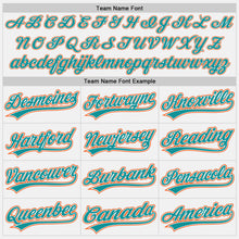 Load image into Gallery viewer, Custom White Teal Pinstripe Teal-Orange Authentic Baseball Jersey