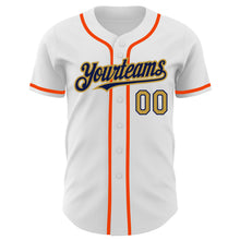 Load image into Gallery viewer, Custom White Old Gold Navy-Orange Authentic Baseball Jersey