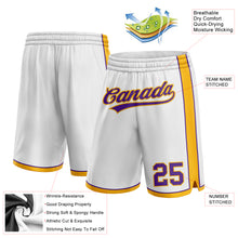 Load image into Gallery viewer, Custom White Purple-Gold Authentic Basketball Shorts