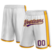 Load image into Gallery viewer, Custom White Purple-Gold Authentic Basketball Shorts