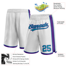 Load image into Gallery viewer, Custom White Teal-Purple Authentic Basketball Shorts